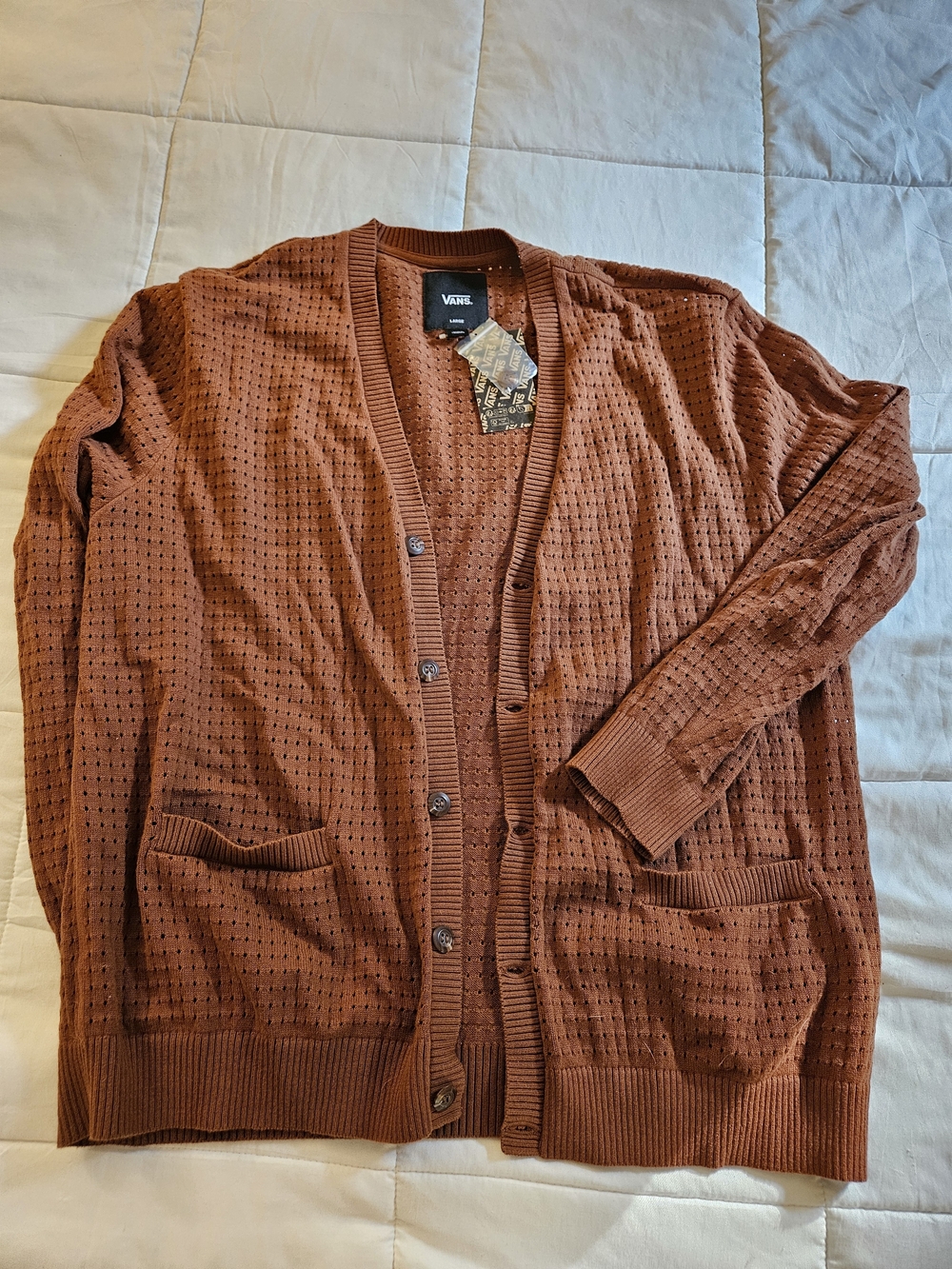 Vans Rust Open-Front Perforated Cardigan - Picture 3 of 3